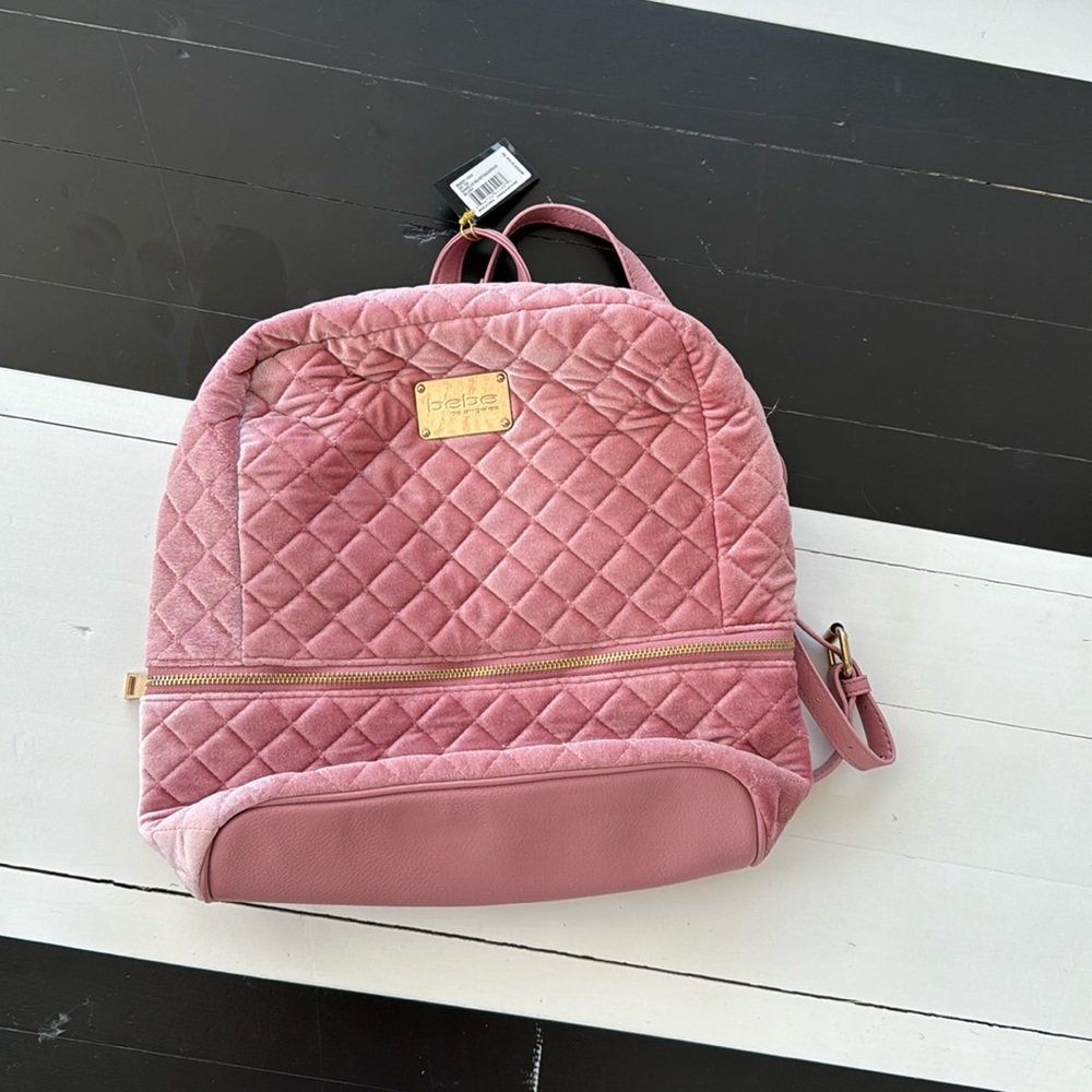 bebe pink velvet backpack